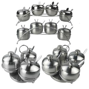 Herb Spice Outils Cuisine À Manger Vaisselle Pont En Acier Inoxydable Assaisonnement Pot Épice Sel Sucrier Poivre Pot De Stockage Peut Roulette 3pcs / set 230720