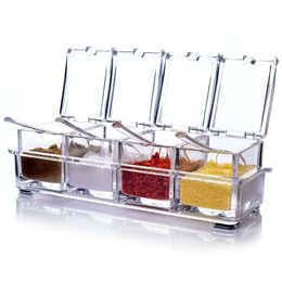 Herb Spice Tools Cuisine Vaisselle Pots De Sucre Acrylique Assaisonnement Transparent Étagère À Épices Condiment Poivrière Boîtes Avec Étagère 4pcs / set 230720