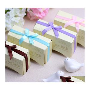 Herramientas de especias de hierbas Mini Favor de boda Love Bird Salt and Pepper Shaker Set Regalo de fiesta con caja de paquete Entrega de entrega Home Garden Kit Otyjw