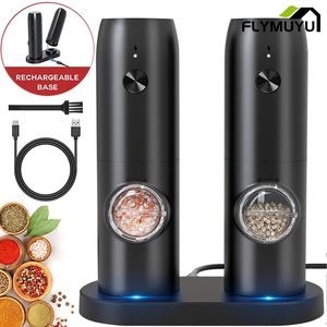Herb Spice Tools Rechargeable Electric Pepper Grinder Salt And Mills USB Charging With LED Light Adjustable Coarseness 230609
