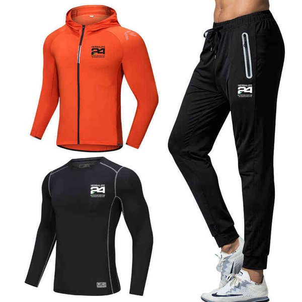 Herbalife h24 costume de sport hommes automne course élastique moulant respirant costume de fitness veste pantalon long à manches en T Y1221