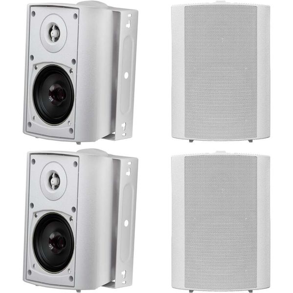 Altavoz al aire libre Herdio 400W con tweeter de domo estéreo avanzado, sistema montado en la pared impermeable para terraza interior/exterior - 4 altavoces