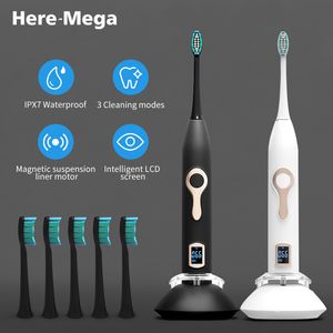 Here-mega Intelligent Lcd Sonic Cepillo de dientes eléctrico Inducción Maglev Ajuste de tercer engranaje Cepillo de dientes blanqueador inteligente 608 J190627