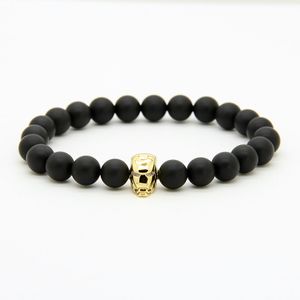 Hero Heren Armband 10 stks / partij 8mm A Grade Black Mat Agate Stone Mode Mannen en Dames Charms Sieraden