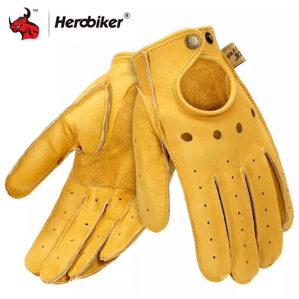 HEROBIKER rcycle cuir de chèvre été respirant rbike équitation complet demi doigt gants Guantes Moto