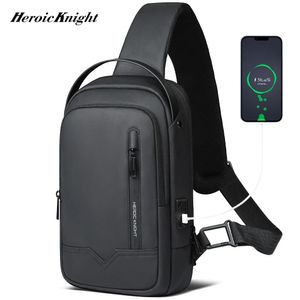 Heroic Knight Trend Sac à bandoulière pour hommes Sac de poitrine multifonctionnel avec port USB Étanche Antivol Mâle Luxe TravelHandbag 240311