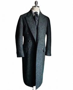 Herringbe Costume Vestes Hommes Tweed Laine Mélange Trench-Coat Lg Double Boutonnage Pardessus Militaire Busin Blazer Sur Mesure p53w #