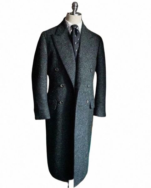 Herringbe, chaquetas de traje para hombre, gabardina de mezcla de lana de Tweed, abrigo Lg con doble botonadura, chaqueta de busin militar hecha a medida O507 #