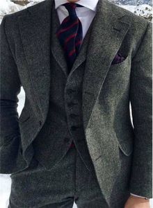 Herringbone Suit Men 3 pièces Business Tweed Tuxedo pour Tailormade Retro Wedding Men's Veste Gest Pantalon 231227