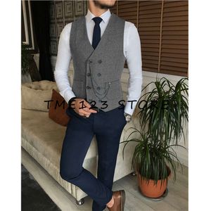 Visgraat V-hals Double Breasted Business Casual Herenpakken voor Bruiloft Pak Jassen Vest Man Jurk Mannelijke Kleding