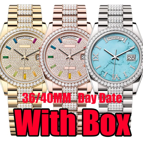 Hes Luxury Diamonds Mens Watch Designer Womens Womens High Quality Top Day Date Automatic Mouvement mécanique Regches