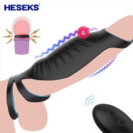 Heseks 9-modus Vibrador Penis Massager Ring voor mannen Afstandsbediening Testikelvibrator