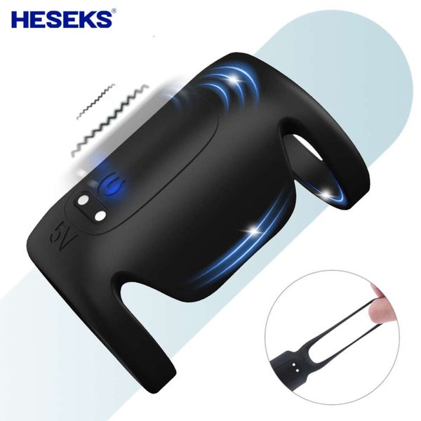 Hesks Double Ring Pene Vibrator 9 Modos Erección Colla Compatible Pleasión Mejora del juguete sexy para el hombre o las parejas Play