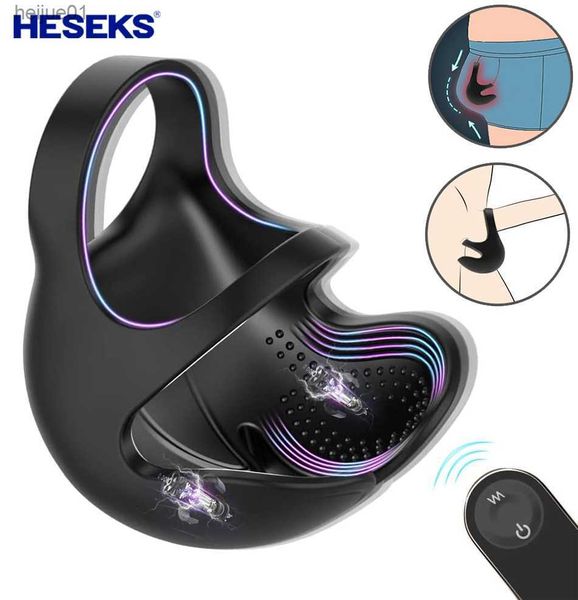 HESEKS Pénis Anneau Testicule Masseur Sex Toys Pour Hommes Masturbateur Pénis Anneau Chasteté Cock Ring Vibrateurs Mâle Scrotum Stimulateur L230518