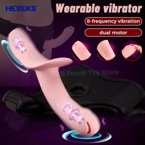 Vibrateur portable heseks pour la sangle lesbienne sur le stimulatrice clitoris du gode vibration de sexe