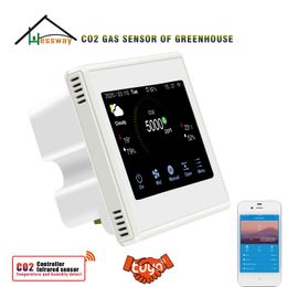 Hessway WiFi Tuya CO2 Gas Sensor Detector for Control Electromagnétique Valvefan Agricultural Greenhouses, Cultivation des fleurs