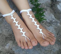 Het White Barefoot Sandals Zapatos de desnudos Joyería Playa Weat Wits Yoga Zapatos Anillo Bridal Accesorios de playa de novia Sandalias de encaje blanco S20039098770