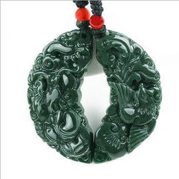 Hetian Qingyu Longfeng pendentif Couple correspondant Dragon et Phoenix Chengxiang collier de Jade naturel