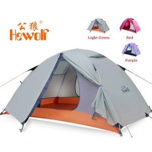 Hewolf 1595 Outdoor Double couche Ultralight Aluminium Polte imperméable Tent de camping en vent 251 kg Barraca plage 240416