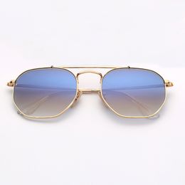 Hexagoanl gafas de sol de moda gafas de sol clásicas de doble puente para mujer gafas de sol para hombre lentes de vidrio con protección UV gafas para hombre y mujer con estuche de cuero