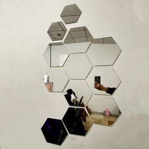 Hexagon 3D Mirror Wall Sticker Múltiples Tamaños Diy TV Fondo Sala de estar de sala Decoración Decoración del hogar del hogar 240418