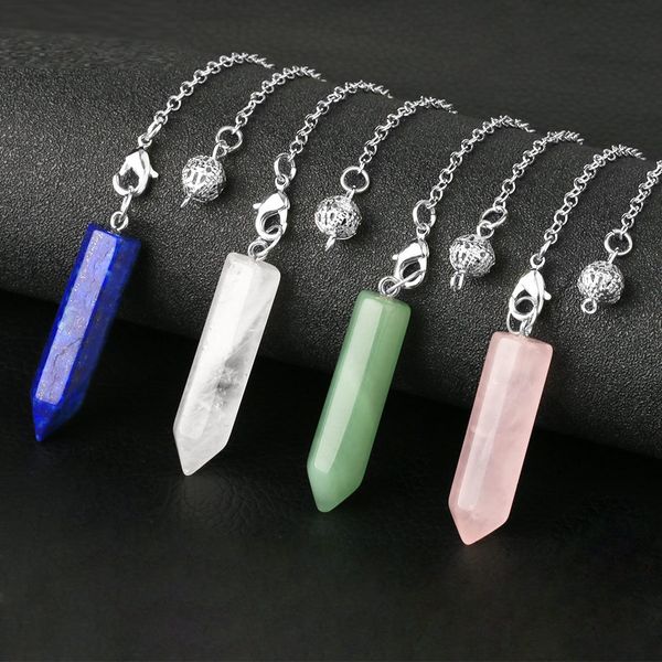 Hexagone Divination Cristal Point de Radiesthésie Pendentif Pendules Améthyste lapis lazuli Rose Quartz Pendentifs Amulette Wicca Pendulo Méditation pour Hommes Femmes