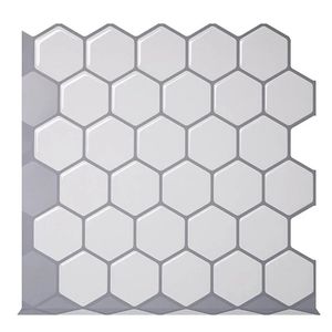 Hexagon Off White Vinyl Sticker Auto Adhesive Wallpaper 3D PEEL et Stick Square Wall Tiles pour la cuisine et le dosseret de salle de bain
