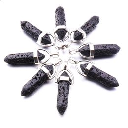 Breloques en pierre de lave à prisme hexagonal, pendentifs diffuseur de parfum d'huile essentielle d'aromathérapie pour la fabrication de bijoux de collier de lave