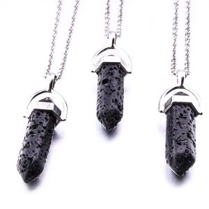 Prisme Hexagonal noir pierre de lave collier aromathérapie huile essentielle diffuseur de parfum pendentif collier bijoux femmes