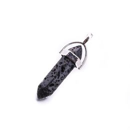 Zeshoekige prisma zwarte lava stenen hanger charms voor diy aromatherapie essentiële olie parfum diffuser hanger ketting sieraden vrouwen