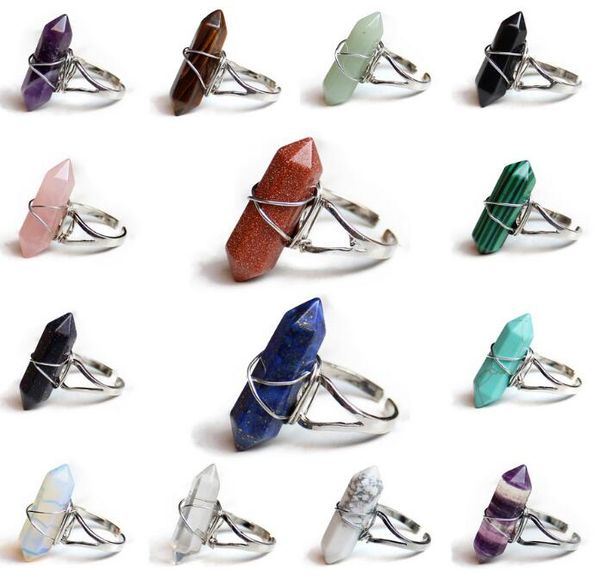 Hexagonal Prism Anneaux Gemstone Rock Cristal Naturel Cristal Naturel Quartz Point de guérison Chakra Stone Charms Anneaux d'ouverture Pour Femmes Homme Party Cadeau