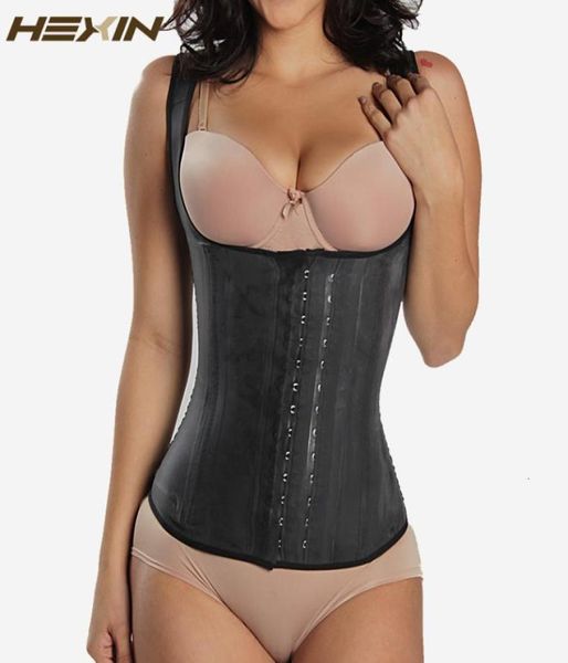 HEXIN noir 4 rangées crochets Latex taille Cincher corps Shaper acier os Corset minceur gilet taille formateur grande taille ceinture ceinture T191004922595