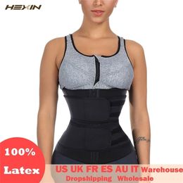 HEXIN Double ceinture 100 Latex taille formateur corps Shapers Fitness taille formateur fermeture éclair Shapewear minceur ceinture Fajas Colombianas LJ201209