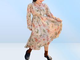 Heydress Vintage imprimé fleuri femmes robe en mousseline de soie à manches longues à lacets femme robe taille mince Midi robes printemps 2104264651654