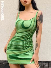 HEYounGIRL Casual Correa ceñido al cuerpo de punto Mini vestido de mujer verde verano sin mangas vestidos cortos moda señoras Streetwear Y220413