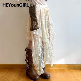 Heyoungirl Lace Asymétrical Jupe Fairycore Holiday Femmes Y2k Vêtements High Affine