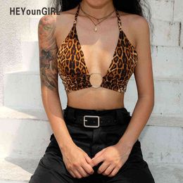 HEYounGIRL Débardeur imprimé léopard T-shirts Sexy Halter Crop Top Femmes Sans Manches Top Court Dos Nu Streetwear CropTop Été G220414