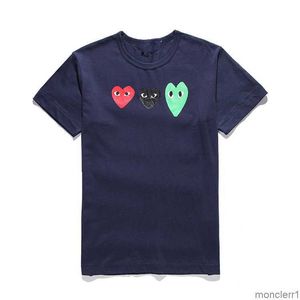 Heyplay Marca de moda Peach Heart Camiseta para hombre y para mujer Algodón puro Cuello redondo Amor Manga corta Azul Tres colores Estilo de pareja de humor 2GRJ