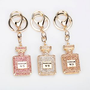 HEYu Jewelry Rhinestone Crystal 3 Colors perfume Bottle Shape Pendant Keychain Gifts Car Handbag Key Holder Party Gifts