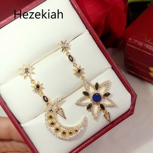 Pendientes de plata Hezekiah S925, envío gratis, pendientes de luna y estrellas, fiesta de baile, pendientes de calidad Superior para mujer