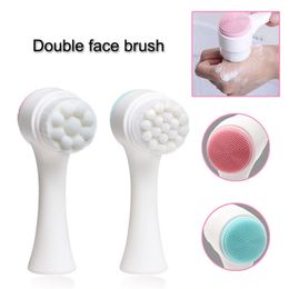 Cepillo limpiador facial de silicona de doble cara Masajeador de vibración portátil para el cuidado de la piel del cuerpo y la cara