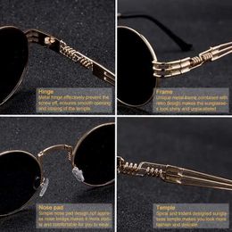 Gafas de sol HFQu Gafas de sol de metal redonda retro de moda Retro