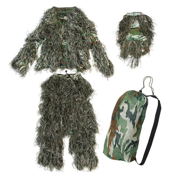 HG-5 Piezas Traje Ghillie Camo Woodland Camuflaje Bosque Caza Conjuntos 3D