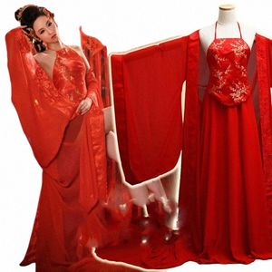 Hg Yi Meng Sexy rouge ancien soutien-gorge chinois pour Boudoir Portrait Album photo photographie thématique Costume Hanfu o02X #