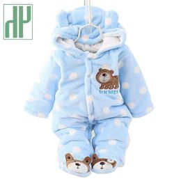 HH Baby Winter Romper Warm HLANNEL Pluche Jumpsuit Girl Boys Bear Animal Costume Hooded Born Pyjama's Overalls 211229