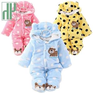 HH Bebé Invierno Cálido Romper Niñas Negros Negra Flannel Otoño Manga larga para Ropa de niño Traje de traje Bear Infante PAJAMAS 211101