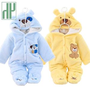 HH Baby Winter Warm Romper born Girls Overall Flannel Boys Autumn Long Sleeve Jumpsuit Costume 3-12 Month Infant Bear Pyjamas 211101
