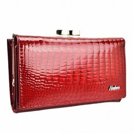 HH Femmes Brand de luxe Fi en cuir authentique Fi Bourt portefeuille Alligator Hasp Hasp Lady Coin Poss Small Wallet N5iu #