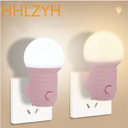 HHLZYH lumière LED Protection des yeux lampe de nuit Mini interrupteur PlugIn utilisation pour chevet bébé alimentation salon 240301