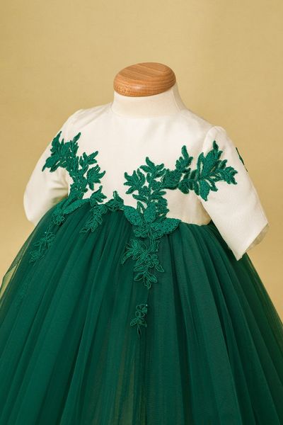 Hola Lo Vestidos de niña de flores Cuello joya Apliques de satén y tul Faldas Vestidos para niñas Vestidos por encargo Cremallera Volver Cumpleaños para niños Go154w